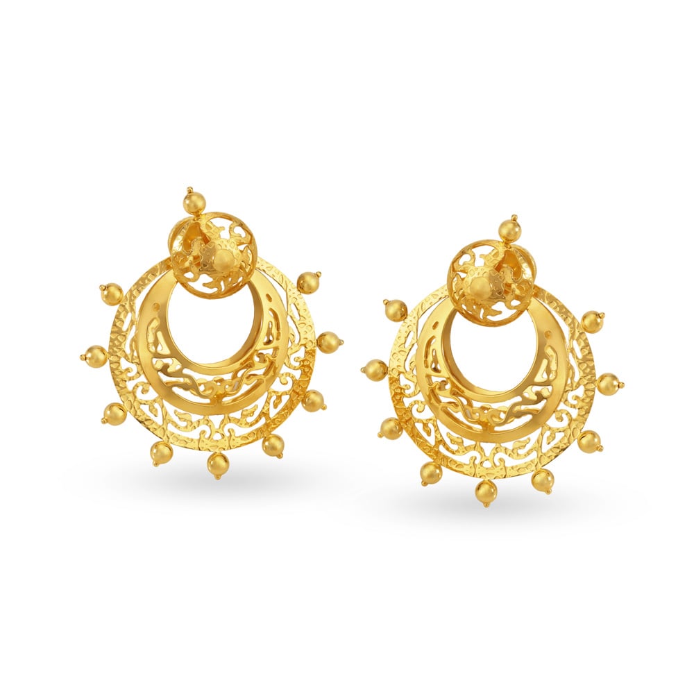 Contemporary Jali Work Gold Drop Earrings