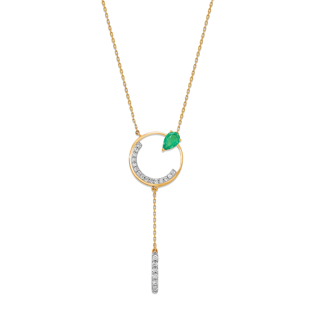 14KT Yellow Gold Rare Emerald and Diamond Split Necklace,,hi-res image number null
