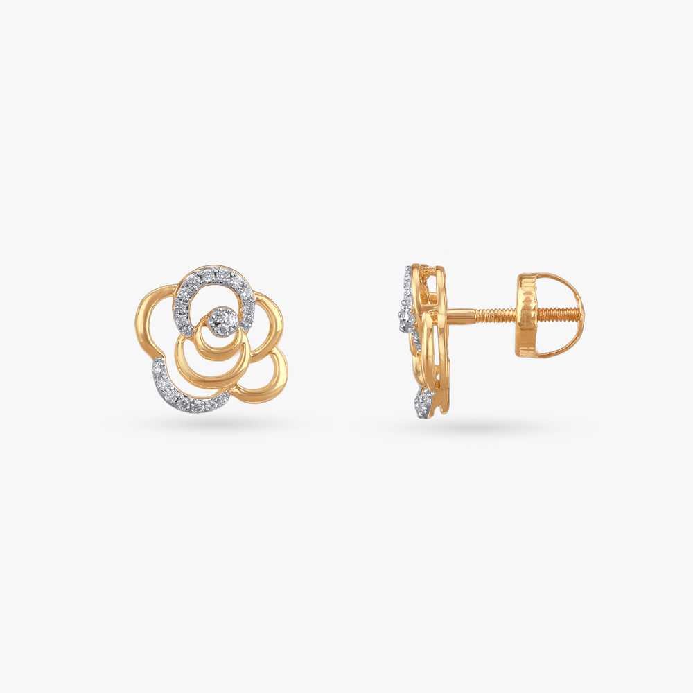 Floral Frost Diamond Stud Earrings,,hi-res image number null