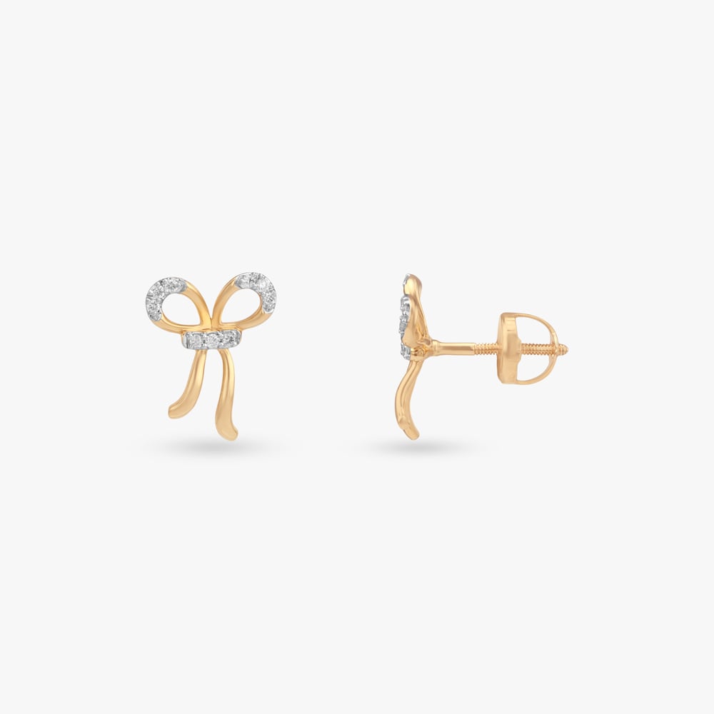 Ribbon Spark Diamond Stud Earrings for Kids,,hi-res image number null