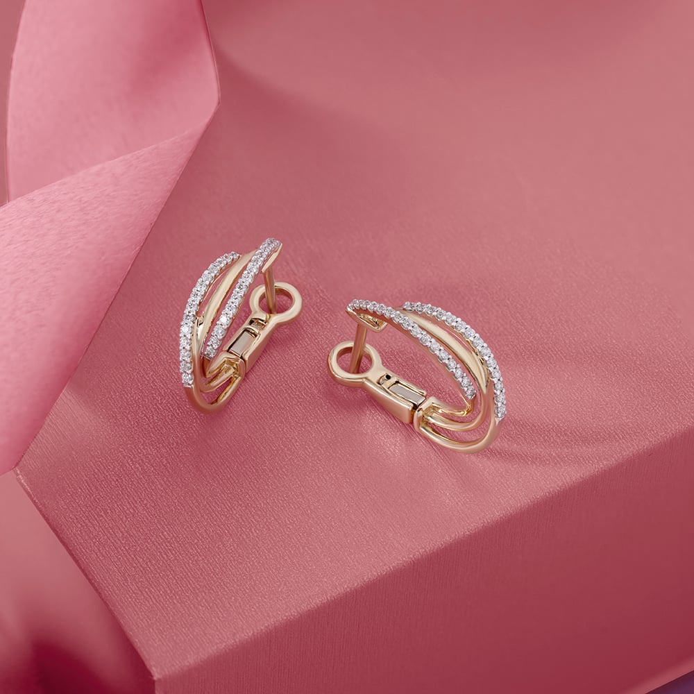 Sleek Elegance Gold & Diamond Hoop Earrings,,hi-res image number null
