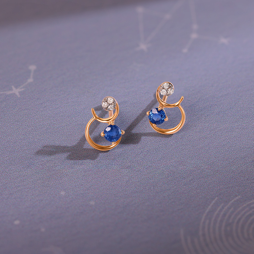 Starry Galaxies 14KT Diamond and Blue Sapphire Earrings,,hi-res image number null