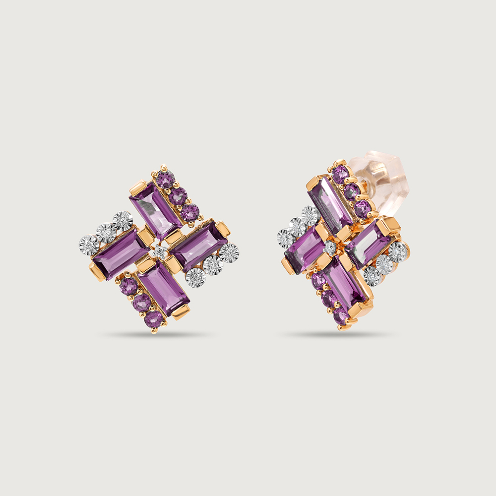 Dazzling Martini Marvel 14KT Diamond & Amethyst Stud Earrings,,hi-res image number null