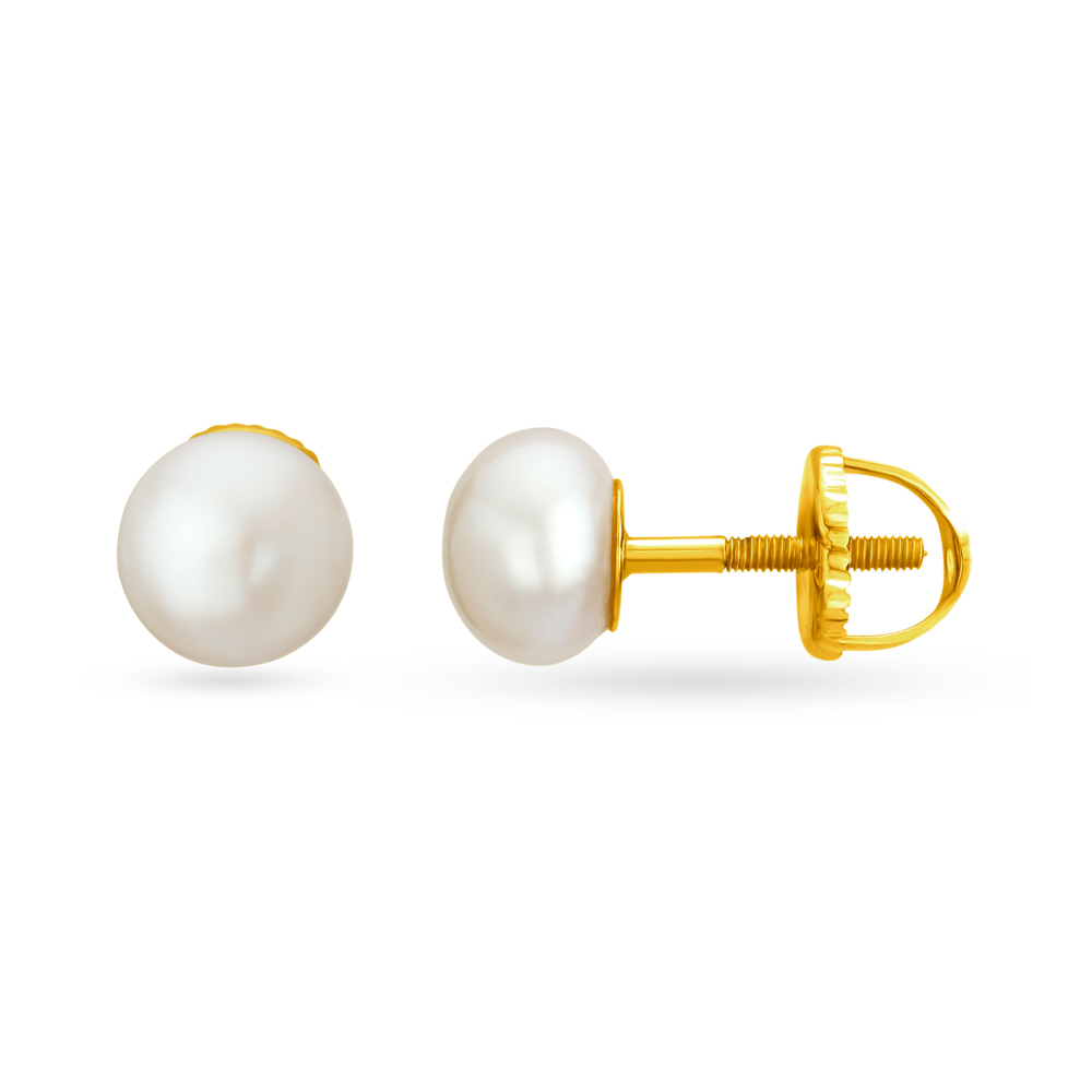 Minimalist 18 Karat Yellow Gold And Pearl Studs,,hi-res image number null