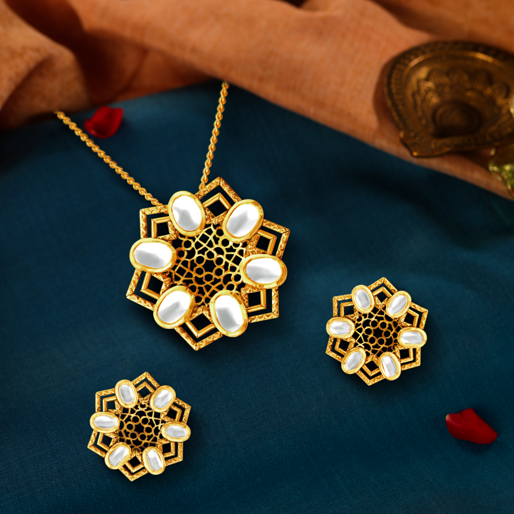 Graceful Enamel Pendant and Earrings Set,,hi-res image number null