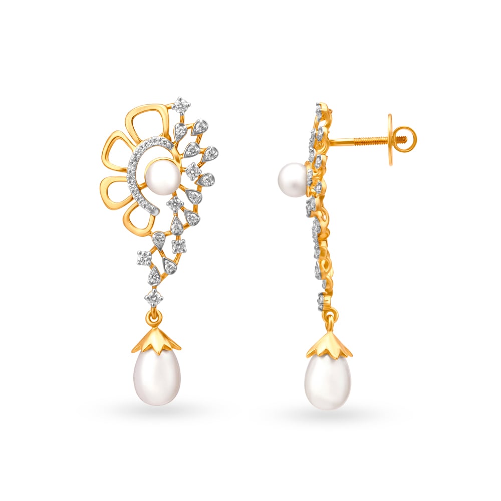 Elegant Dewdrop Diamond Drop Earrings with Pearls,,hi-res image number null