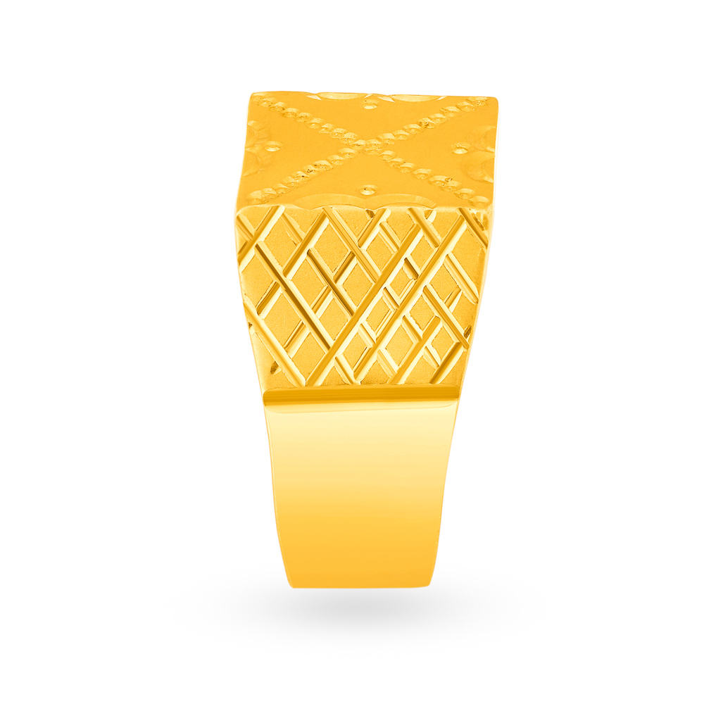 Square Textured Mens Gold Finger Ring for Men,,hi-res image number null