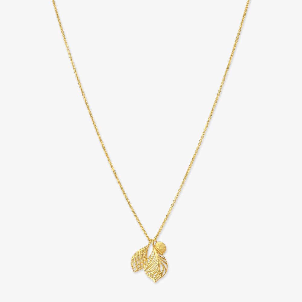 Textured Leaf Gold Pendant with Chain,,hi-res image number null