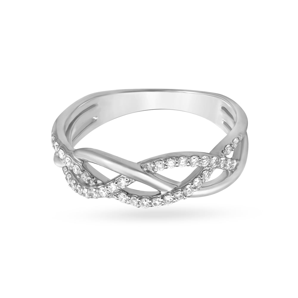 Elegant Braided White Gold and Diamond Ring,,hi-res image number null