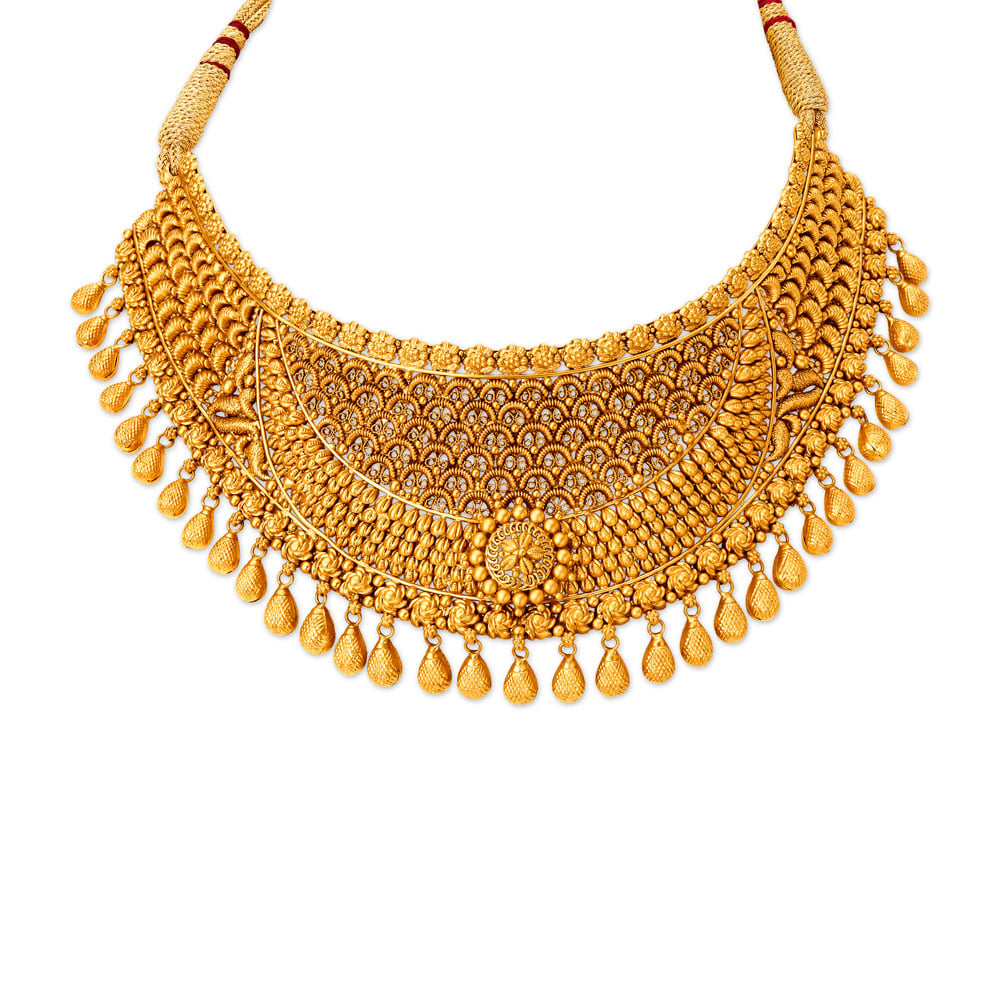 Antediluvian 22 Karat Yellow Gold Scaled Necklace And Earrings Set,,hi-res image number null