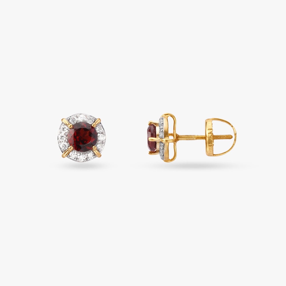 Elegant Diamond and Garnet Stud Earrings,,hi-res image number null