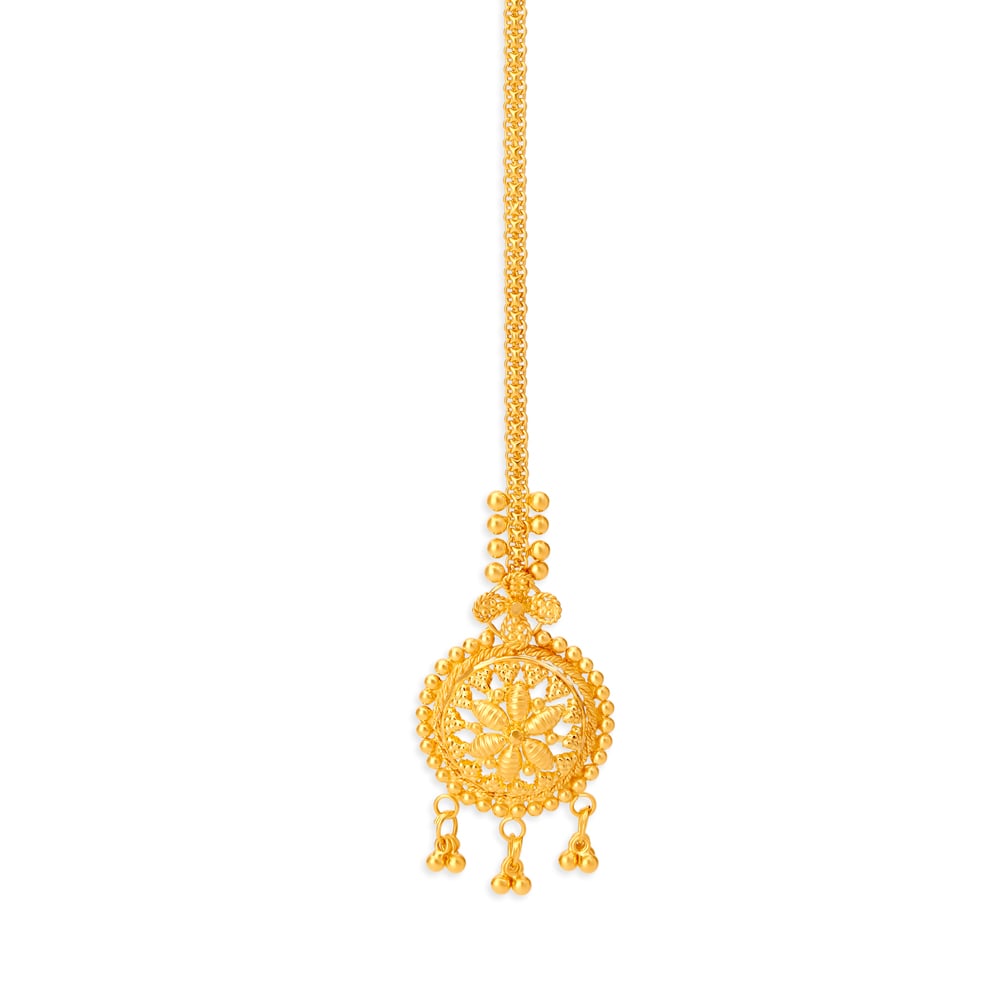 Brilliant 22 Karat Yellow Gold Beaded Disc Maang Tikka,,hi-res image number null