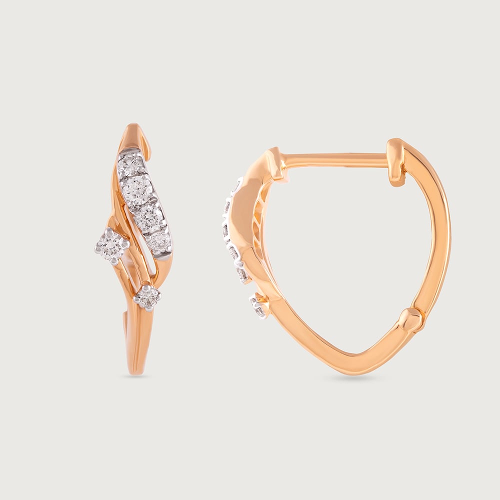 Elegant Wave Gold & Diamond Hoop Earrings,,hi-res image number null