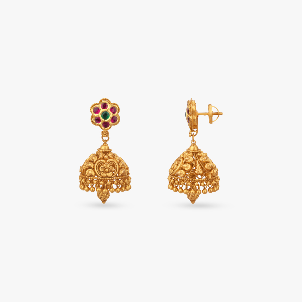 Floral Stud Filigree Jhumka Earrings,,hi-res image number null