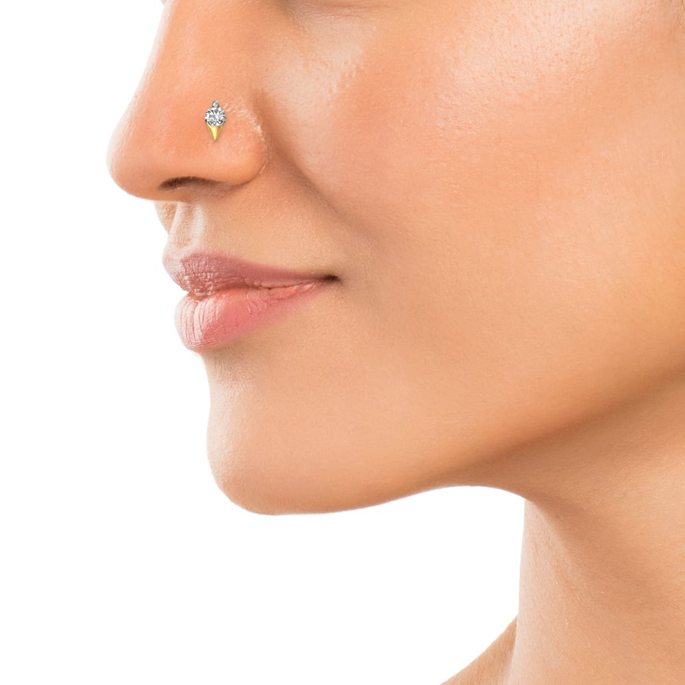 18KT Yellow Gold Delicate Nose Pin,,hi-res image number null