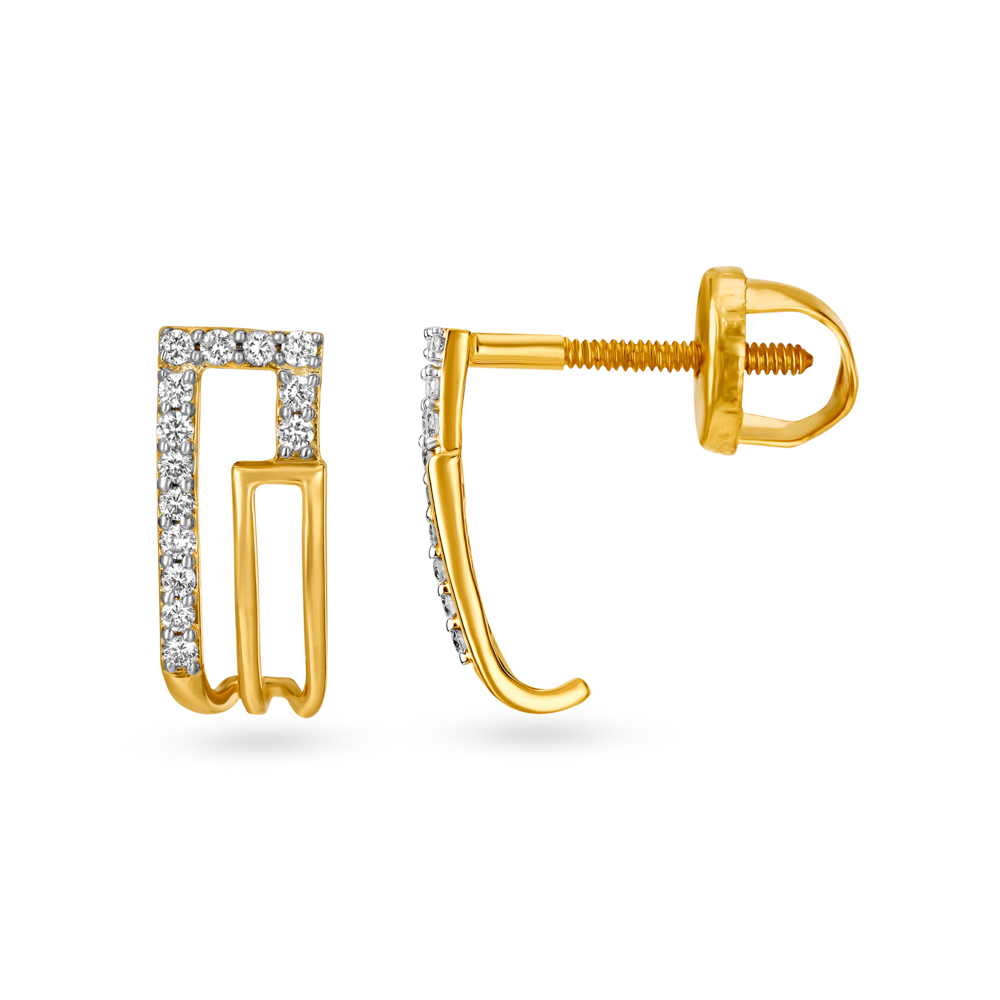 Edgy Gold and Diamond Hoop Earrings,,hi-res image number null