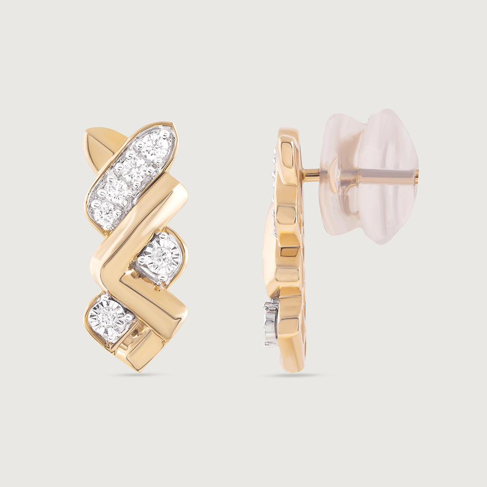 Basketry Spark Gold and Diamond Stud Earrings,,hi-res image number null