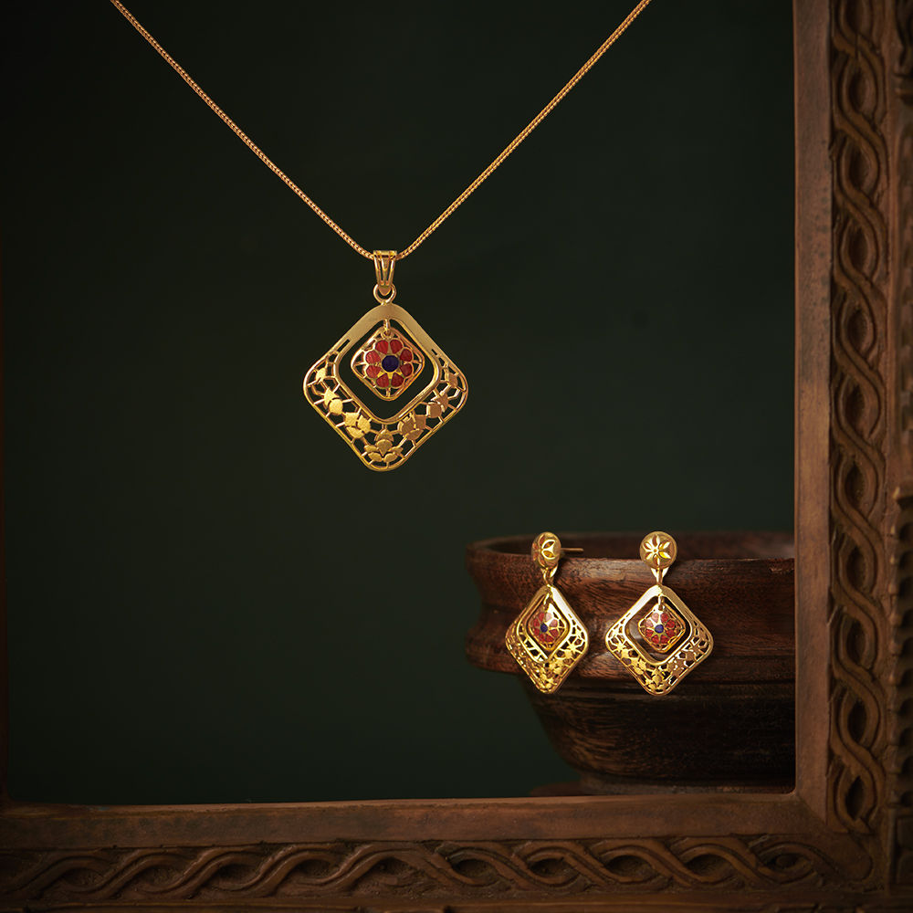 Geometric Pendant and Earrings Set