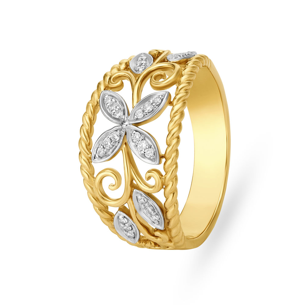 Whimsical 18 Karat Yellow Gold And Diamond Floral Finger Ring