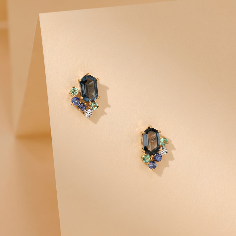 Blue Rhythm Gold Stud Earrings,,hi-res image number null