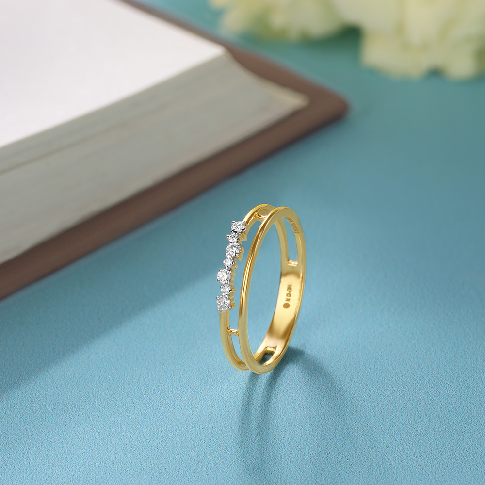 Sleek Splendour 14KT Gold & Diamond Finger Ring,,hi-res image number null