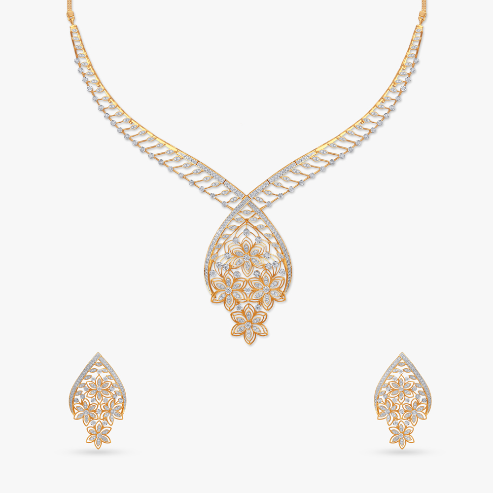 Ornate Blossom Diamond Necklace Set,,hi-res image number null