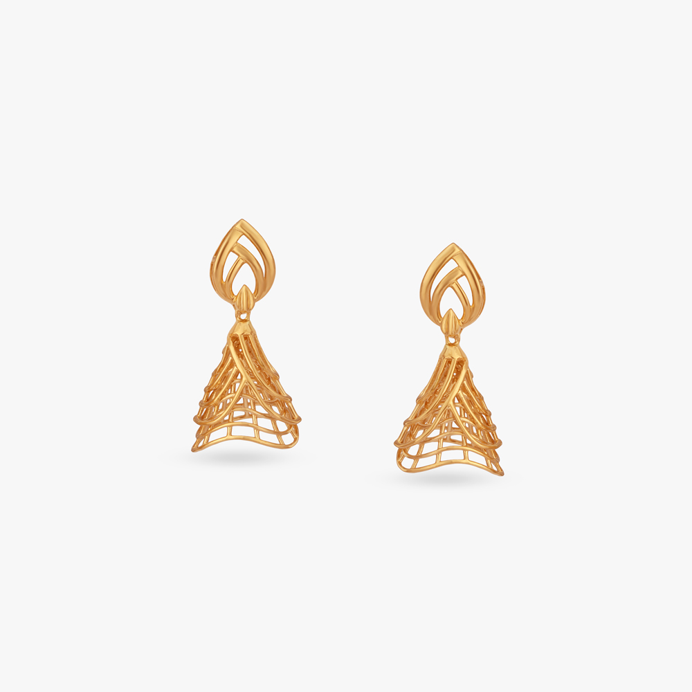 

Flutter Net Gold Jhumka Earrings