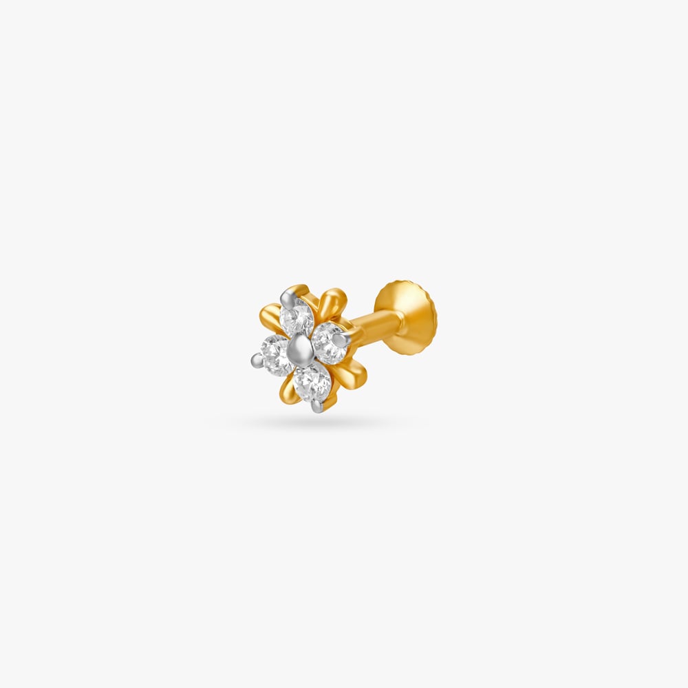 Pristine Floral Gold and Diamond Nose Pin