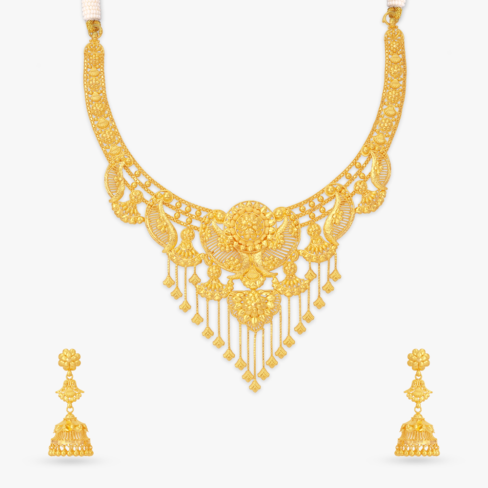 Peacock Arc Gold Necklace Set,,hi-res image number null