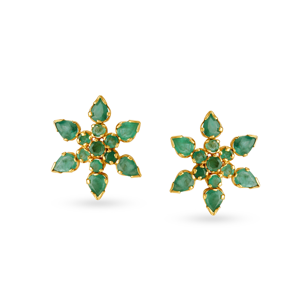 Sparkling Emerald Nakshatra Stud Earrings