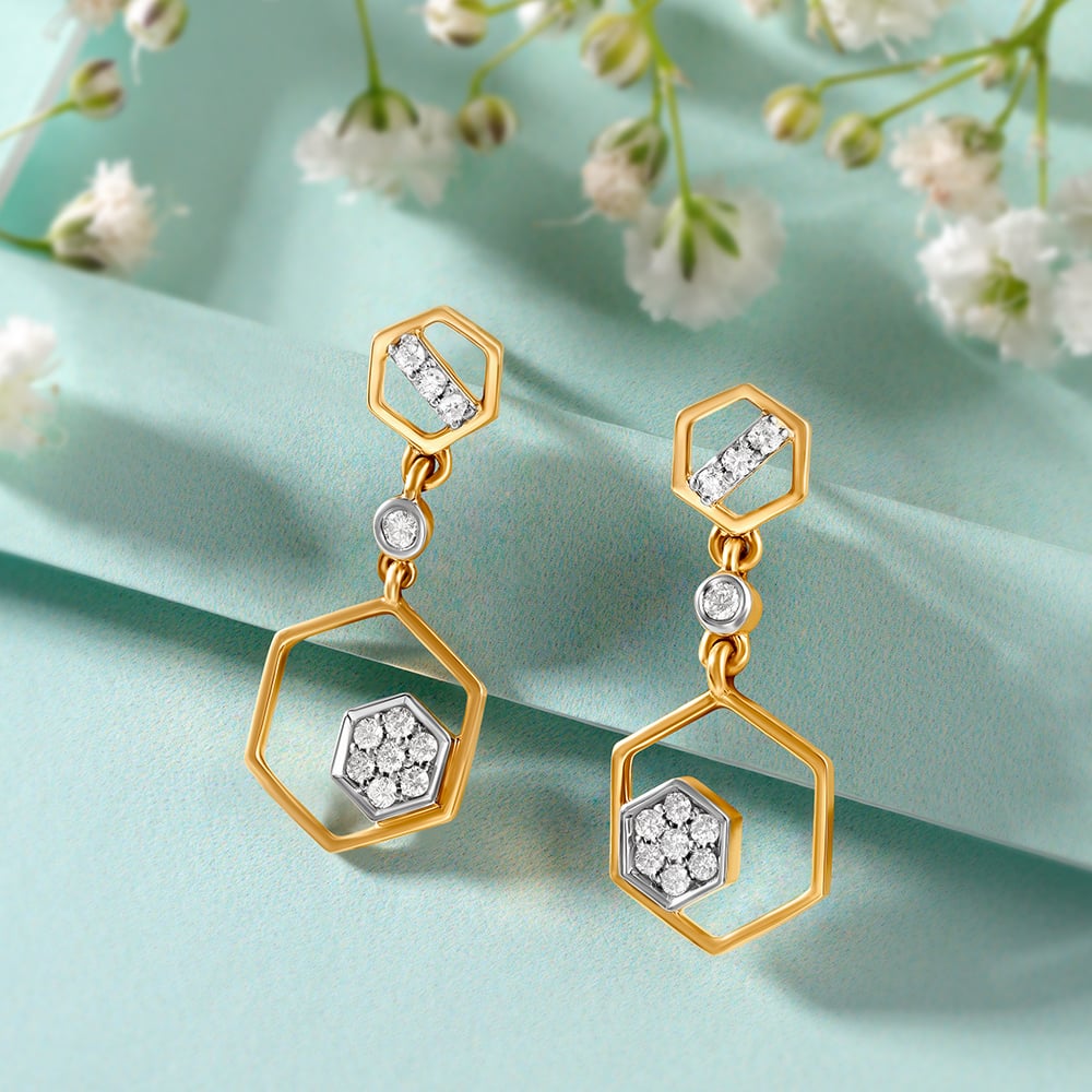 Shimmering Hexagon Diamond Drop Earrings