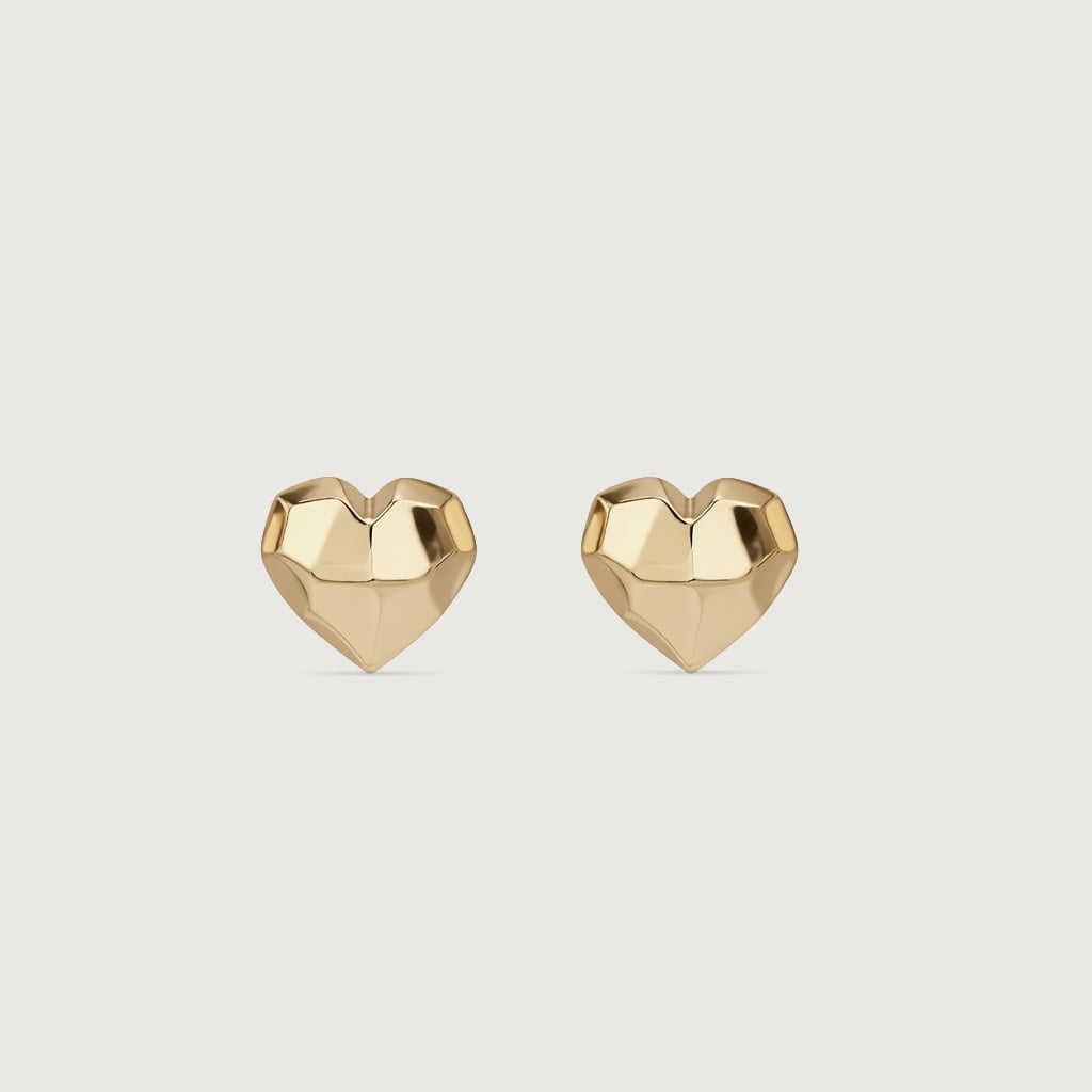 Faceted Heart Gold Stud Earrings,,hi-res image number null