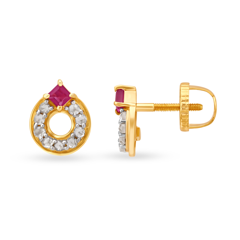 Gorgeous 18 Karat Yellow Gold And Ruby Ring Studs,,hi-res image number null