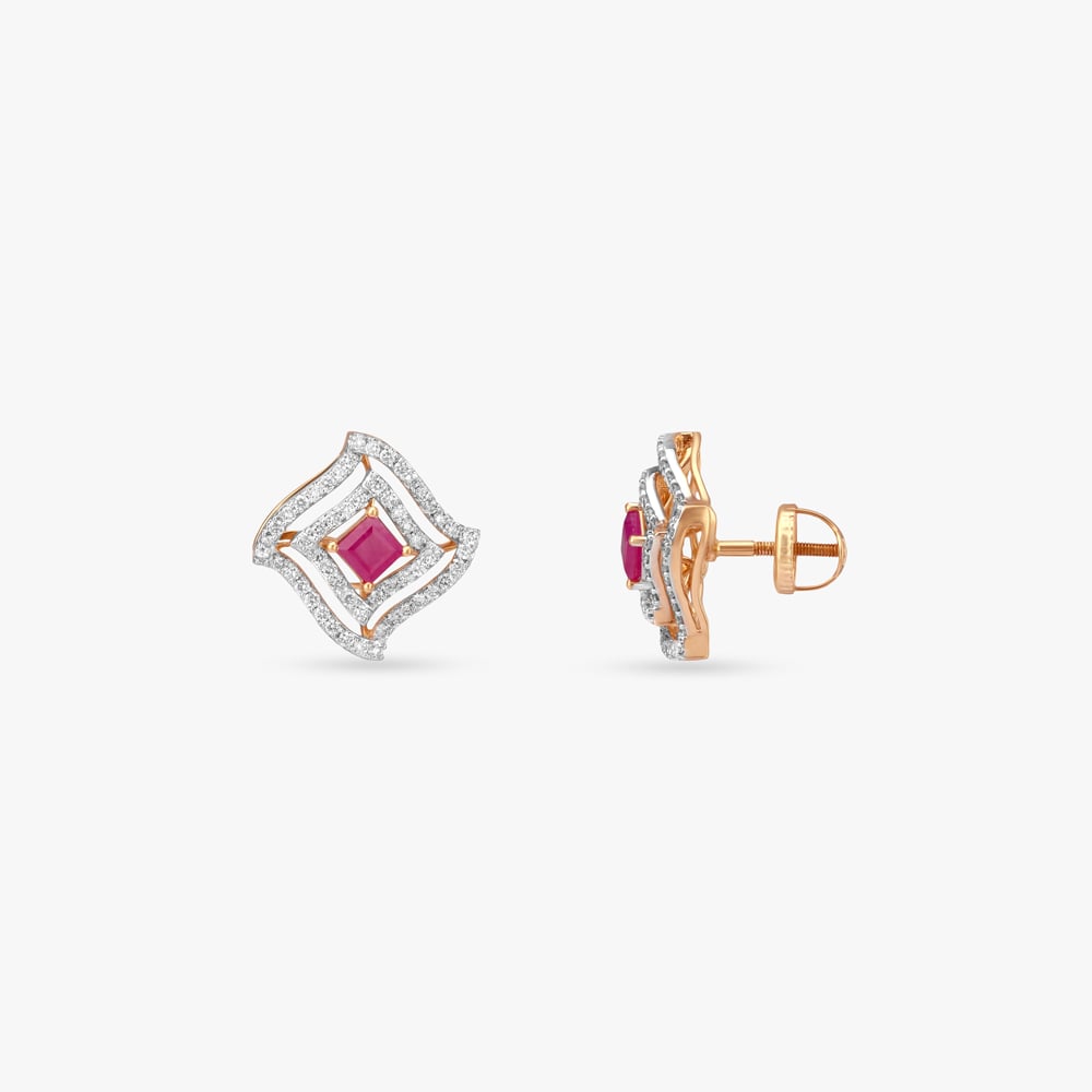 Crimson Wave Diamond Stud Earrings,,hi-res image number null