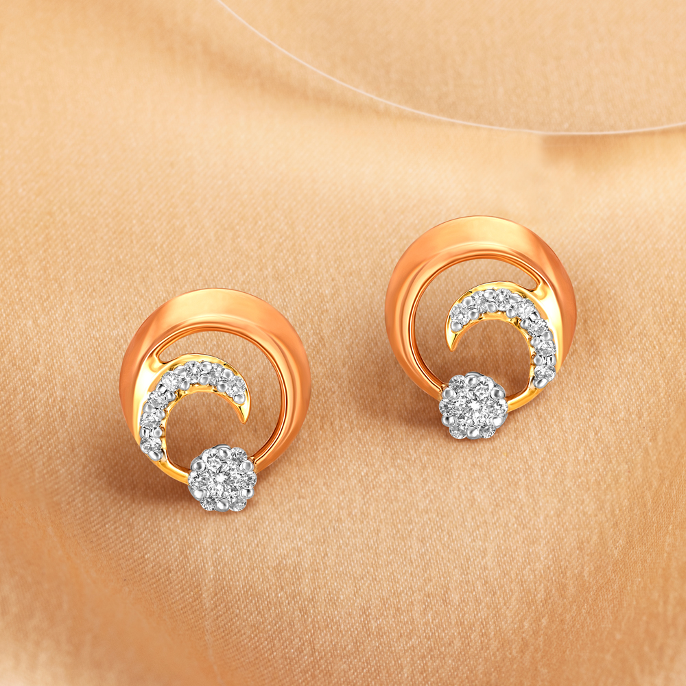 Alluring Cluster Diamond Stud Earrings in Yellow and Rose Gold,,hi-res image number null