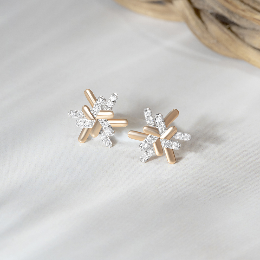 Basketry Shine Gold and Diamond Stud Earrings,,hi-res image number null