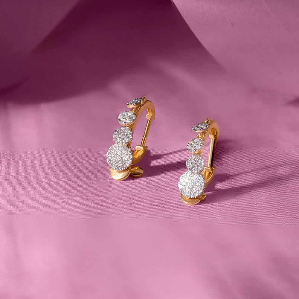 Dangle Charm Gold & Diamond Hoop Earrings,,hi-res image number null