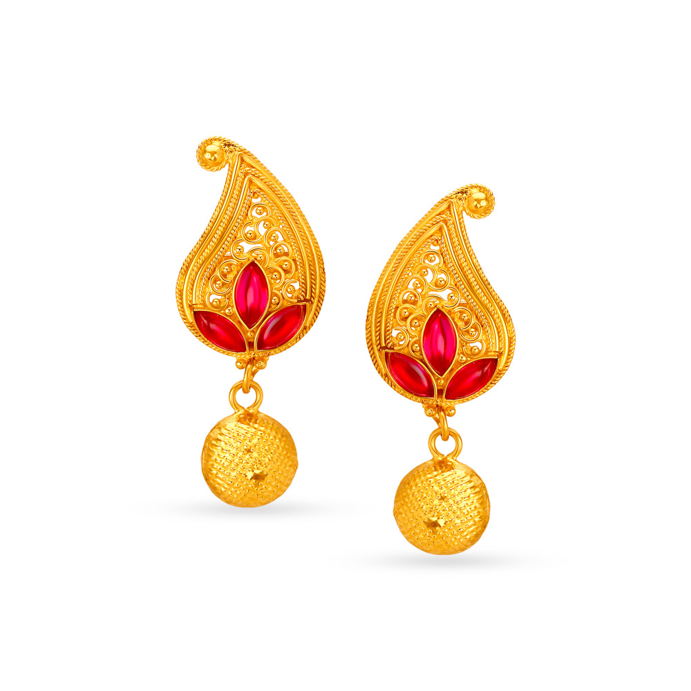 Subtle Gold Paisley Drop Earrings,,hi-res image number null