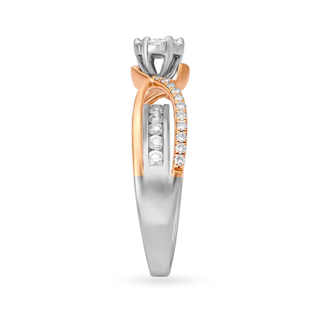 Elegant Floral Solitaire Look Diamond Ring in White and Rose Gold,,hi-res image number null