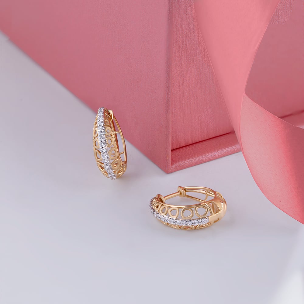 Intricate Glam Gold & Diamond Hoop Earrings,,hi-res image number null
