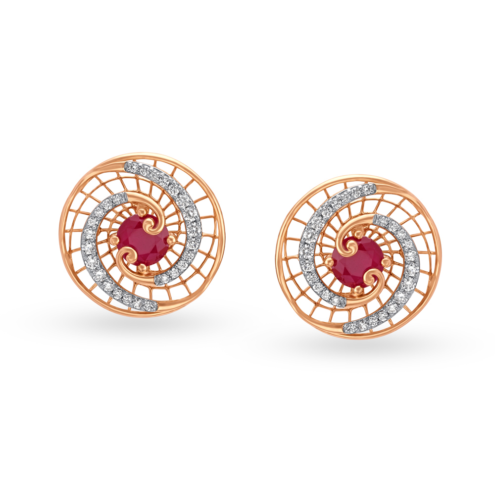 Eclectic Spiral Diamond Stud Earrings with Coloured Stones