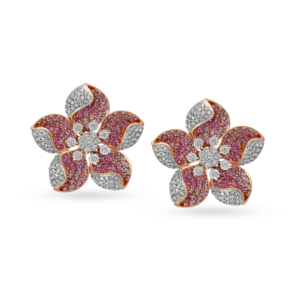 Exuberant Diamond Drop Earrings in Rose and White Gold