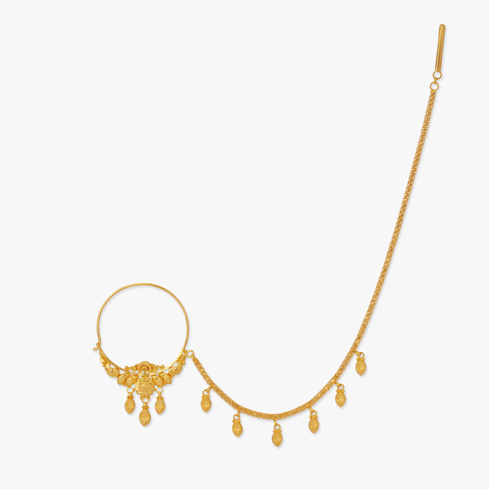 Floral Plume Gold Nose Pin,,hi-res image number null