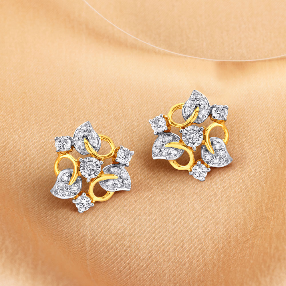 Elaborate Leaf Pattern Diamond Stud Earrings,,hi-res image number null