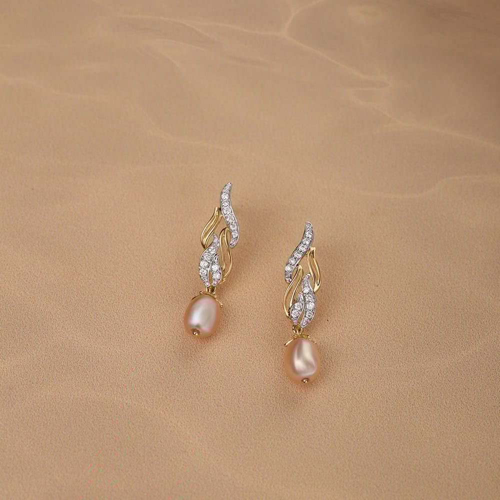 Meandering River 18KT Diamond & Pearl Drop Earrings,,hi-res image number null