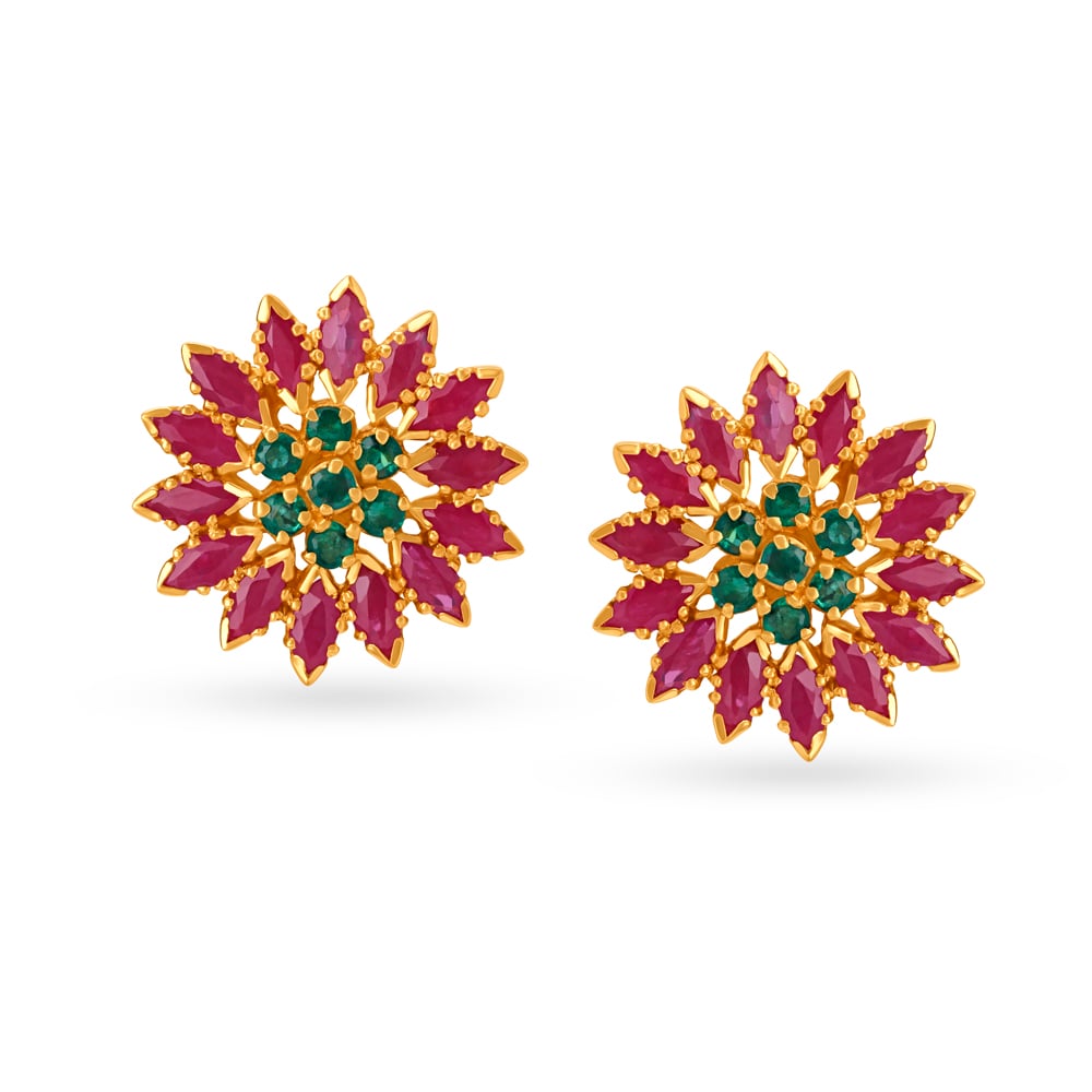 Radiant Ruby and Emerald Blossom Stud Earrings,,hi-res image number null