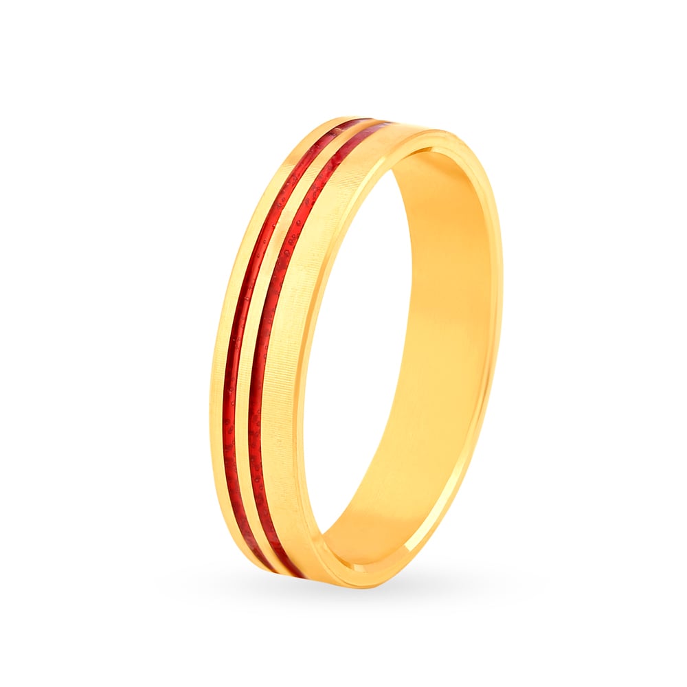 Vibrant 22 Karat Yellow Gold Striped Finger Ring,,hi-res image number null