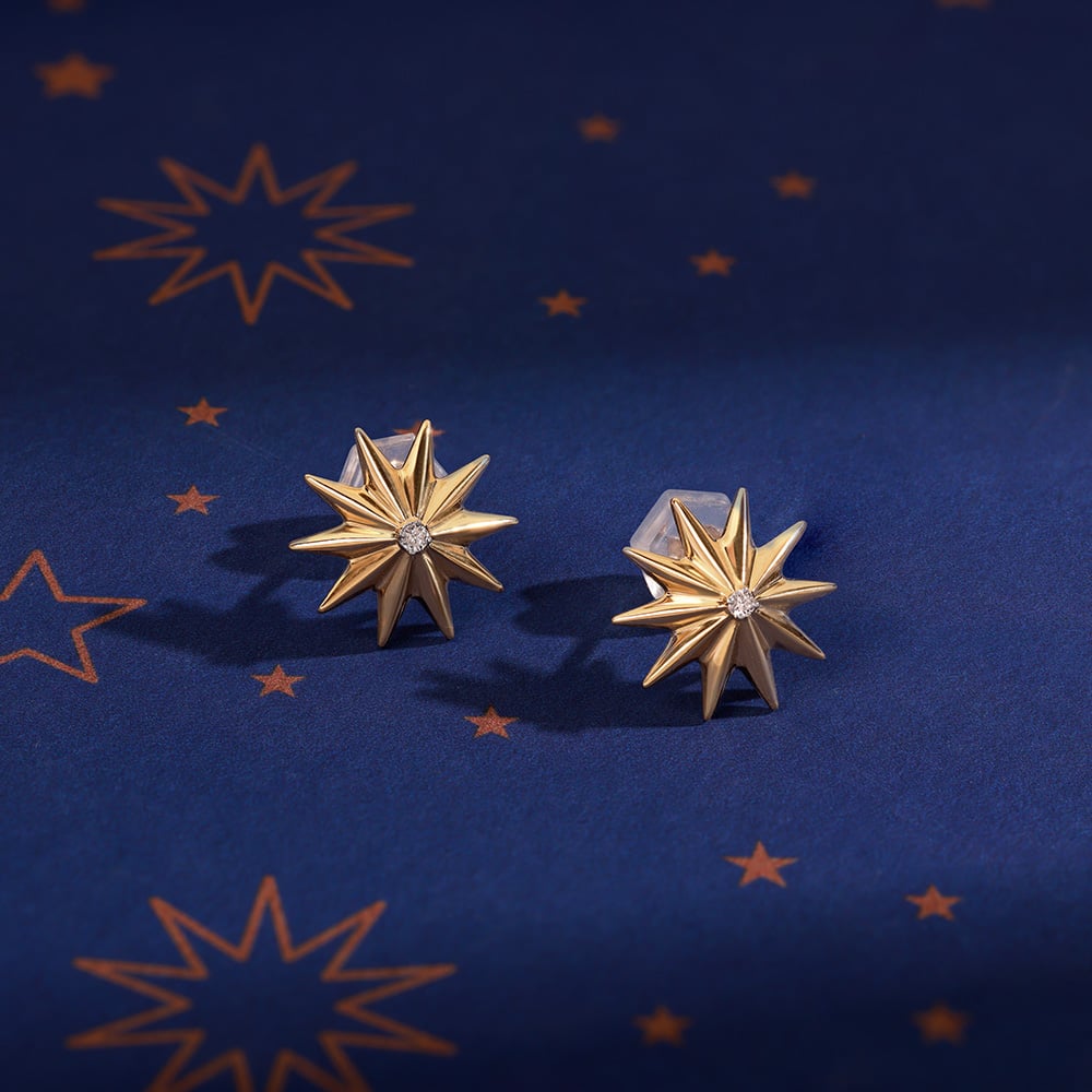 Timeless Radiating Star 14KT Diamond Stud Earring,,hi-res image number null