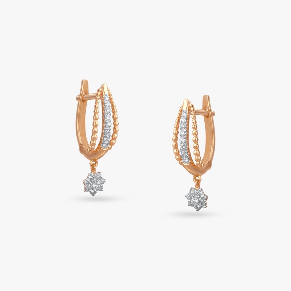 Floral Charm Diamond Hoop Earrings,,hi-res image number null