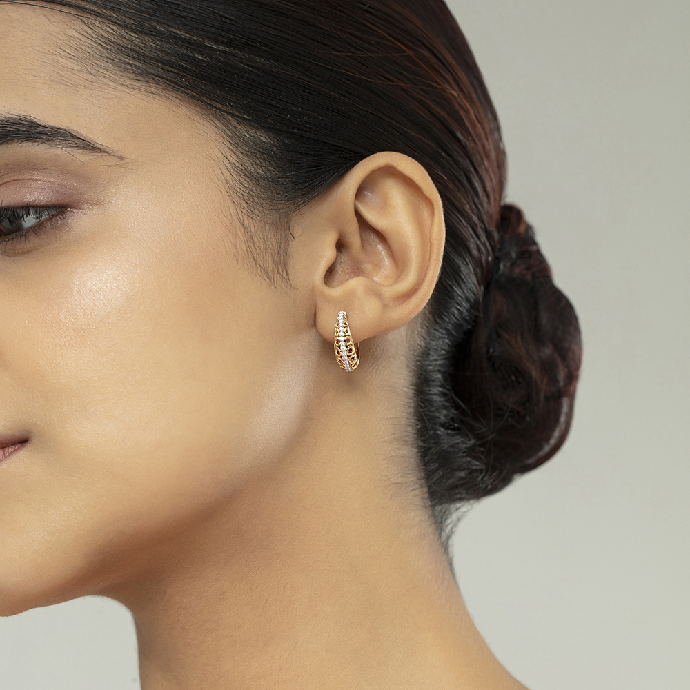 Intricate Glam Gold & Diamond Hoop Earrings,,hi-res image number null